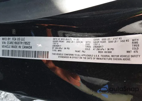 2026 Chrysler Pacifica Select из США, поврежденный, VIN 2C4RC1BG6TR178522